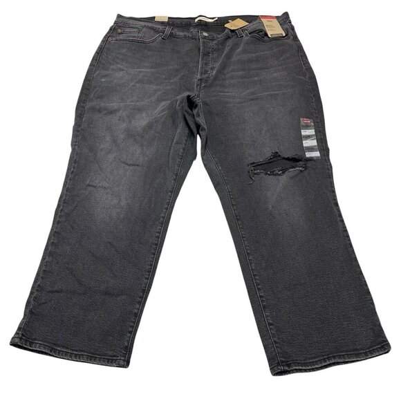Levis Jeans Womens 24W Wedgie Straight Black Distressed Button Fly Busted Knee - Picture 2 of 12
